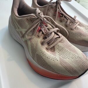 Asics Beige Tan Athletic Running Shoes with Coral Accents